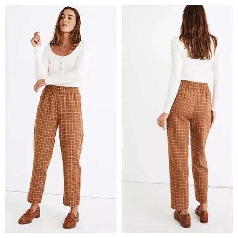 Madewell Pants Womens XS Hickory Brown Waffleback High Rise Windowpane Crop